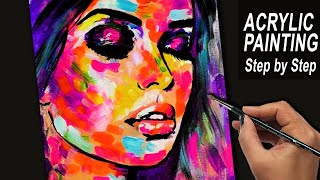 Acrylic Painting Tutorial Face | Abstract Portrait Painting | Acrylic on Canvas Step by Step | Neon