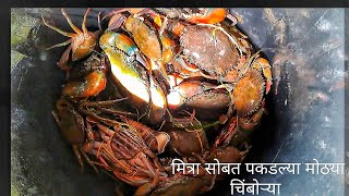 🦀chimbori pakdne🦀🦀..चिंबोरी पकडणे.🦀.Big crab Hunting 🦀 मित्रा सोबत पकडल्या मोठ्या चिंबोऱ्या 🤩✨️🦀💫