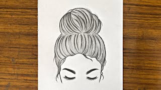 Beautiful girl with hair bun drawing | How to draw a girl for beginners | Pencil sketch for beginner