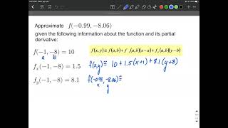 Linear Approximation using partial derivatives for function in two variables calculus