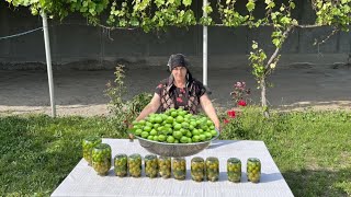 Grandmother's village.Collecting green cherry plums and harvesting for the winter.