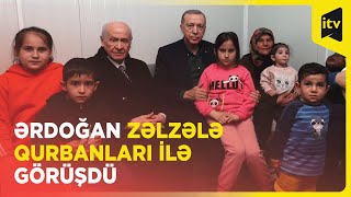 Prezident Ərdoğan zəlzələ bölgəsində konteynerdə yaşayan ailələrə baş çəkdi