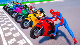 Spider-Man \u0026 Superheroes On Super Vehicles Racing on Beach Challenge in GTA 5 - GTA Mods Ep44