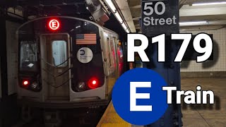 R179 E train at 7 Av/53 st and 50 st (First day of R179 service on the E line)