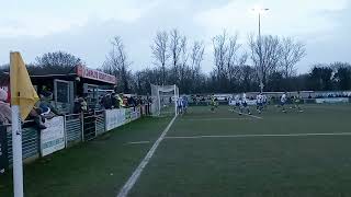 Runcorn Linnets vs Wythenshawe 21/12/2024. Ryan Brooke with a shot cleared off the line!!!