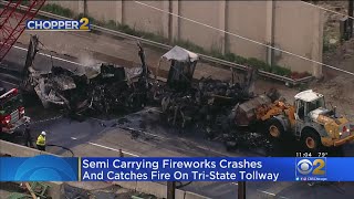 Semi-Truck Carrying Fireworks Crashes, Catches On Fire On I-294 In Berkeley