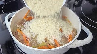 Delicious rice with vegetables and lamb! Simple rice pilaf recipe!