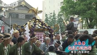 圧巻！三社祭「宮出し」　1万人の担ぎ手練り歩く(17/05/21)