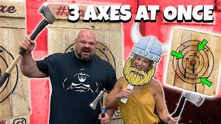 WORLD'S STRONGEST MAN TRIES AXE THROWING *3 AXES AT ONCE!*