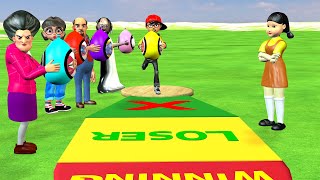 Scary Teacher 3D vs Squid Game: Balloon Mask Throwing Challenge – 5 Rounds to Victory!