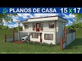 Plano de Casa MODERNA 2 PISOS 15x17 4 dormitorios 2 baños