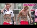 Justin Bieber Strips Down To His Bare Chest & Tattoos At His Soccer Game Warm Up 5.12.18