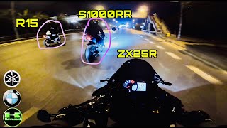 MotoVlog : Night Ride Chill Chill ( S1000RR \u0026 ZX25R \u0026 R15 )