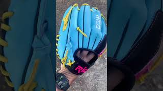 Sky blue, pink, and yellow Rico glove! #softball #softballlife #baseball #baseballglove