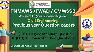 TNMAWS / TWAD Board/ CMWSSB Previous year Questions paper with answer/Civil Engineering- AE \u0026 JE