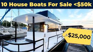 10 House Boats for Sale Under $50,000 | Live Aboard For Cheap
