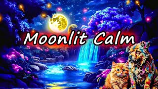 🌙 Relaxing Music | Waterfall, Birds Singing, Night Forest \u0026 Moon Ambience 🐦🌊✨