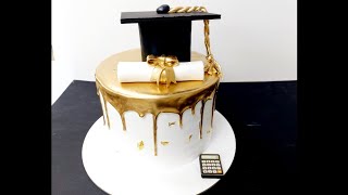 Whipped cream  cake with a Gold Drip// Graduation cake Tutorial///