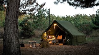 Camping in a Winter❄️ Forest with a Hot Tent