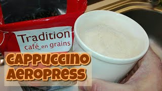 Cappuccino coffee with aeropress test and opinion coffee beans from Auchan