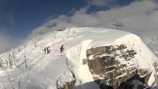 Jackson Hole Corbets couloir straight line in front of ski patrol