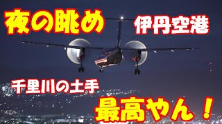 【あの有名な伊丹空港近くの千里川の土手から夜の眺め　真上を通過する飛行機に練炭も見れて夜も最高です】伊丹空港　ITAMI  Airport　RWY32L　Takeoff　離陸　Landing　着陸