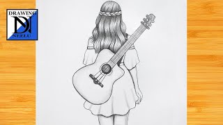 How to draw Guitar with girl | Pencil sketch for beginner | Easy drawing tutorial | Girl with Guitar