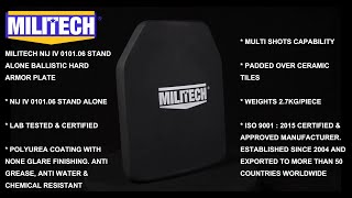 MILITECH NIJ IV 0101.06 ALUMINA \u0026 PE HARD ARMOR WITH POLYUREA MATT COATING