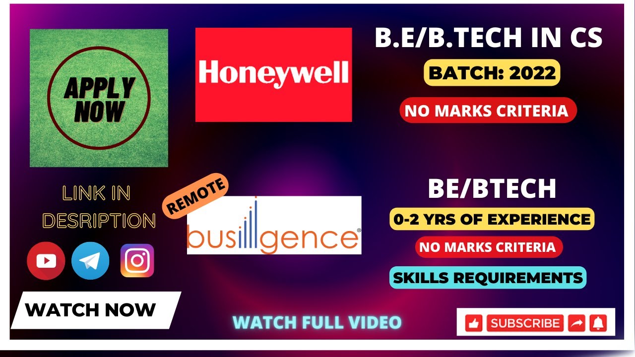 HONEYWELL | BUSIGENCE | BE/BTECH | 2022 | FRESHERS OFF CAMPUS HIRING # ...