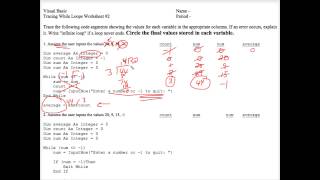 VB Tracing While Loops Worksheet #2