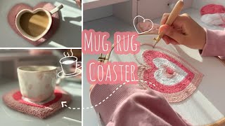 طريقة عمل قاعدة كوب سهلة بأبرة النفاش •Easy Mug Rug Coaster Tutorial/Punch Needle 💗