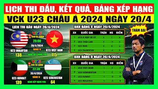 Lịch Thi Đấu, Kết Quả, Bảng Xếp Hạng VCK U23 Châu Á 2024 Ngày 20/4 | U23 Thái Lan "Thảm Bại"