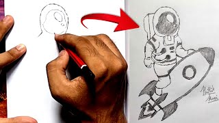 How To Draw An Astronaut ride A Rocket | Drawing | Sketch