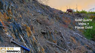 Finding Gold Quartz Veins & Coarse Gold From A Placer Gold Deposit!