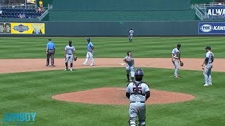 Trevor Bauer throws ball over centerfield wall after a rough 5th inning, a breakdown