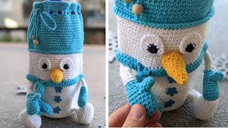 Crochet Snowman (Wine) Bottle Cover