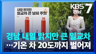 [날씨] 경남 내일 맑지만 큰 일교차…기온 차 크게는 20도까지 벌어져 / KBS  2022.04.21.