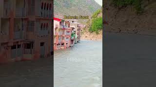 Beautiful || view || of the hotels on the | banks | of the Swat || River || in the Bahrain Valley,