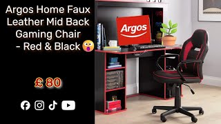 Office Chair || ARGOS Gaming Chair || Argos Home Faux Leather Mid Back Gaming Chair - Red \u0026 Black