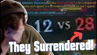 Hashinshin witnesses the MOST INSANE ENEMY SURRENDER in League of Legends!