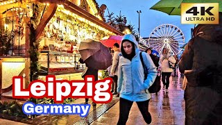 Germany 4K - Walk in night Leipzig Christmas Markets - Walking Tour 4K 60 FPS - Leipzig 4K