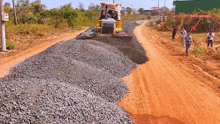 Gravel Road Construction How Does Bulldozer Spreading Crushed Stone For Leveling Up Road Build