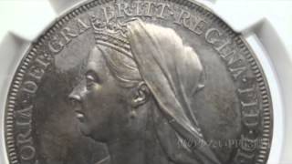 英国 1893年ヴィクトリアベールヘッドクラウン銀貨PF63NGC 051