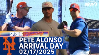 Pete Alonso arrives at 2025 Mets spring training, does fielding drills, and takes BP | SNY