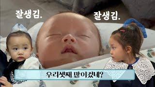 신생아 통잠 재우기👶🏻|출산후 한달😀| 다둥이 셋째네🩵