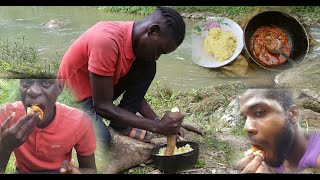 African Dish Breadfruit FUFU Jamaican Style With Tin Mackerel On The Riverside || Out Door Cooking