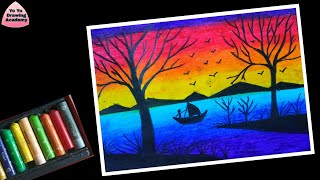 Landscape Drawing for Beginners with Oil Pastels  - step by step  / Landscape Drawing