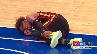 Trae Young goes down with an apparent lower leg injury | Hawks vs Knicks
