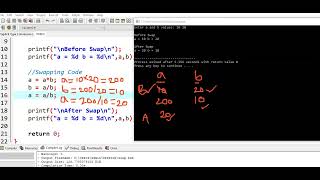 C program to Swap or Exchange two numbers using arithmetic operations multiplication and division