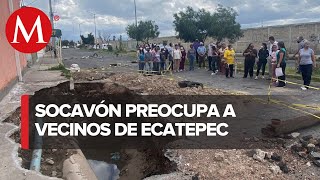 Socavón en Ecatepec lleva casi un mes sin que se repare; vecinos temen que crezca